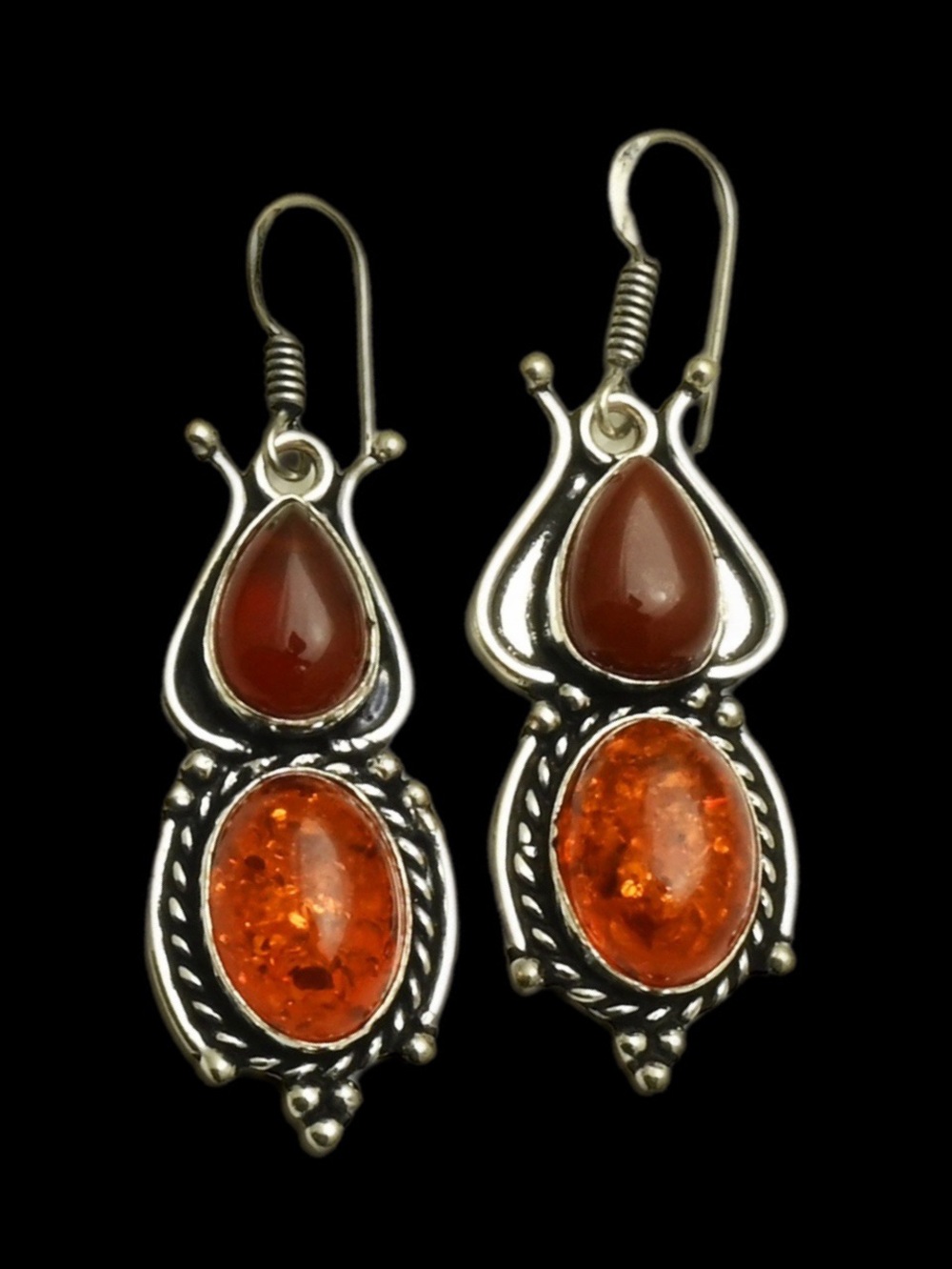 Genuine Amber & Carnelian Earrings